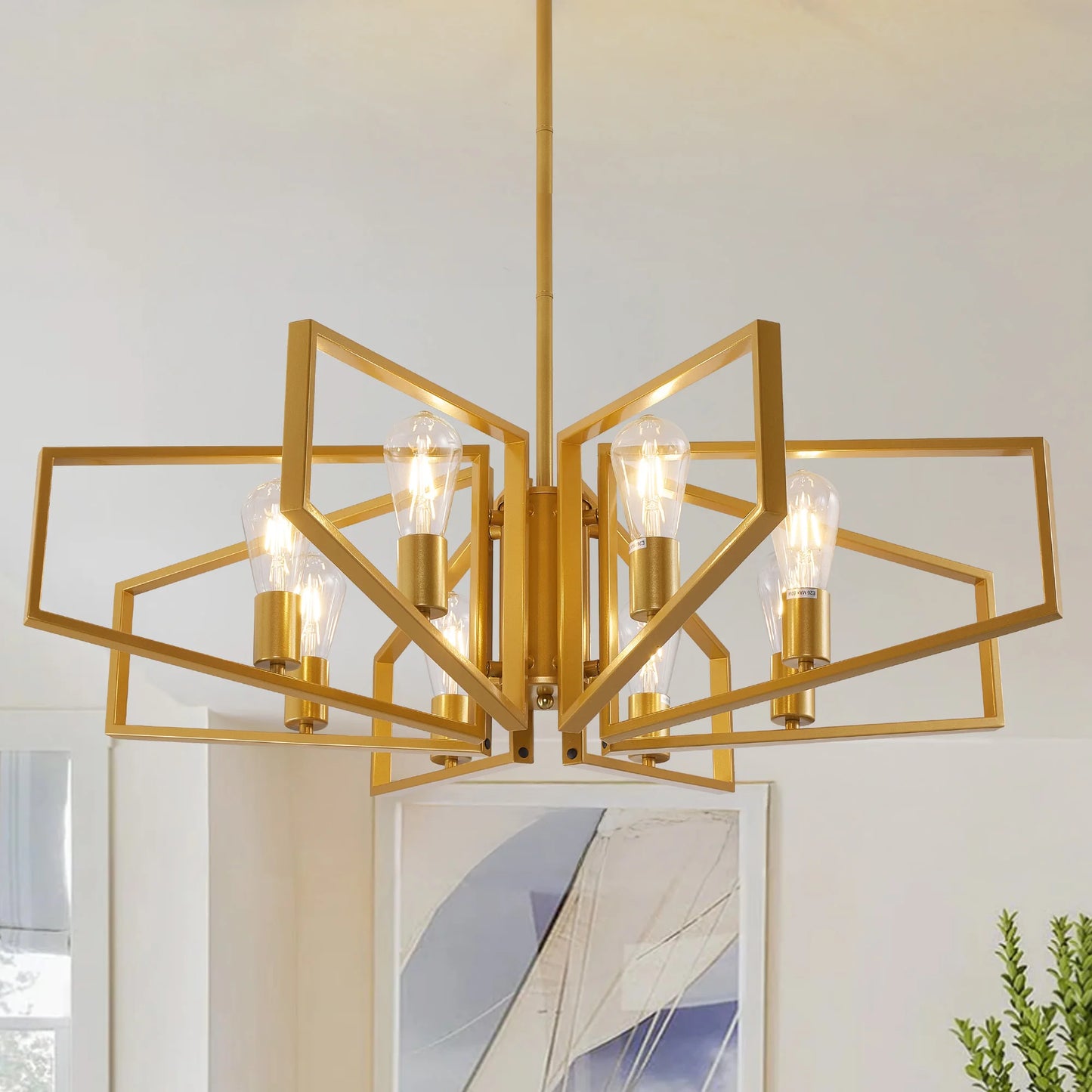 Modern Geometric Chandelier With Adjustable Height Pendant