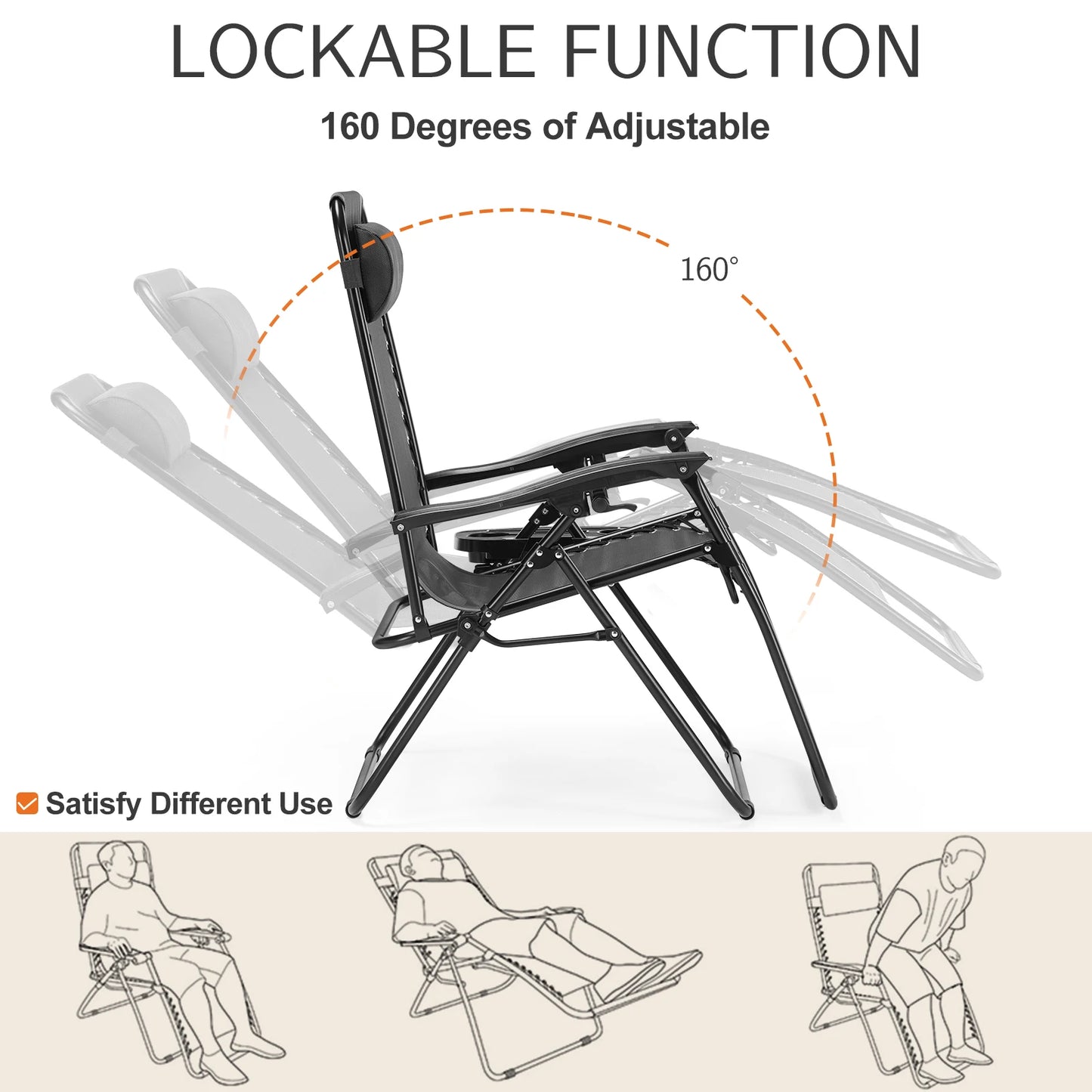 JHK Zero Gravity Portable Recliner Set Lounge Chairs