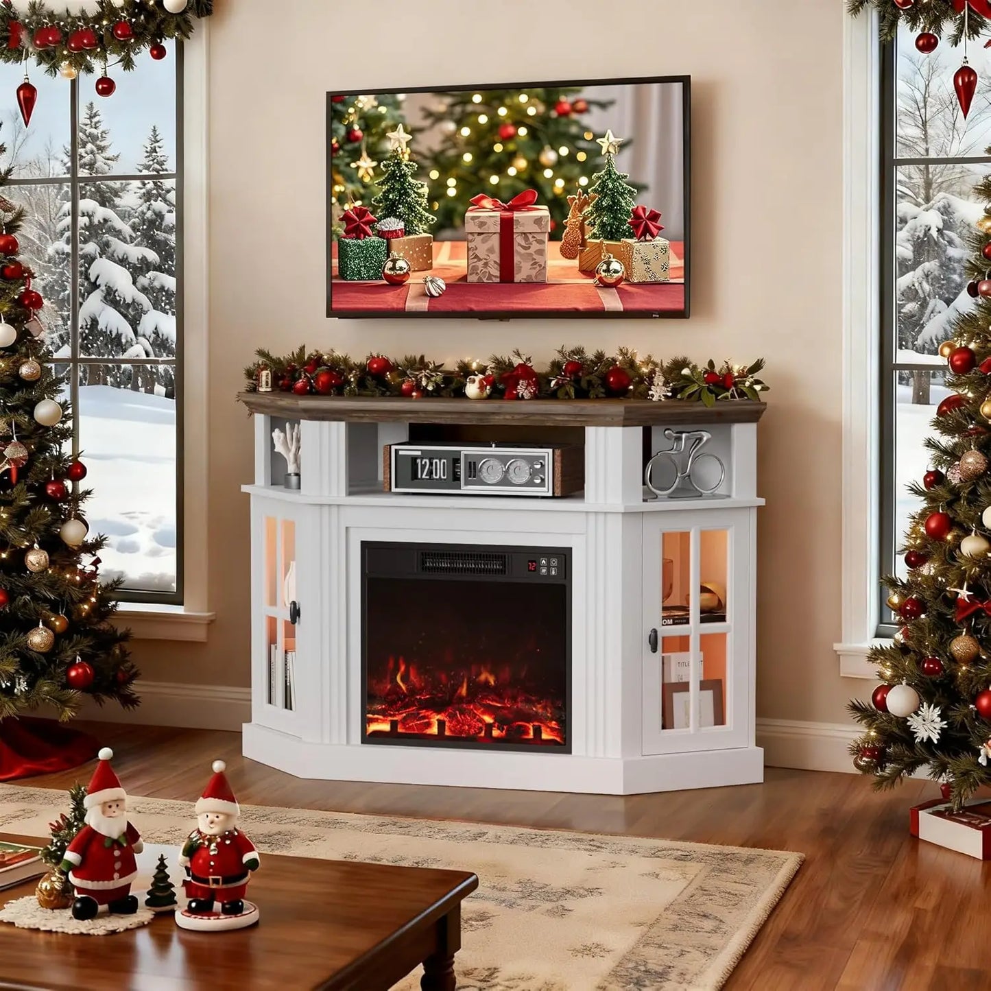 Modern Corner Fireplace TV Stand Entertainment Center With Electric Fireplace
