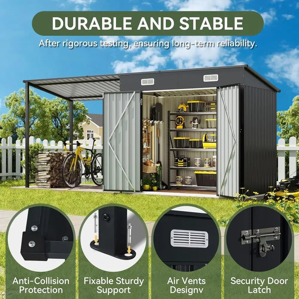 Outdoor Storage Shed Gazebo Combo With Galvanized Metal Frames