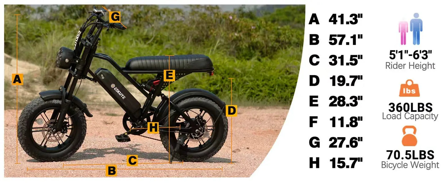 Eskute V100 Electric Bike 1500W Peak 28 MPH Dual Suspension