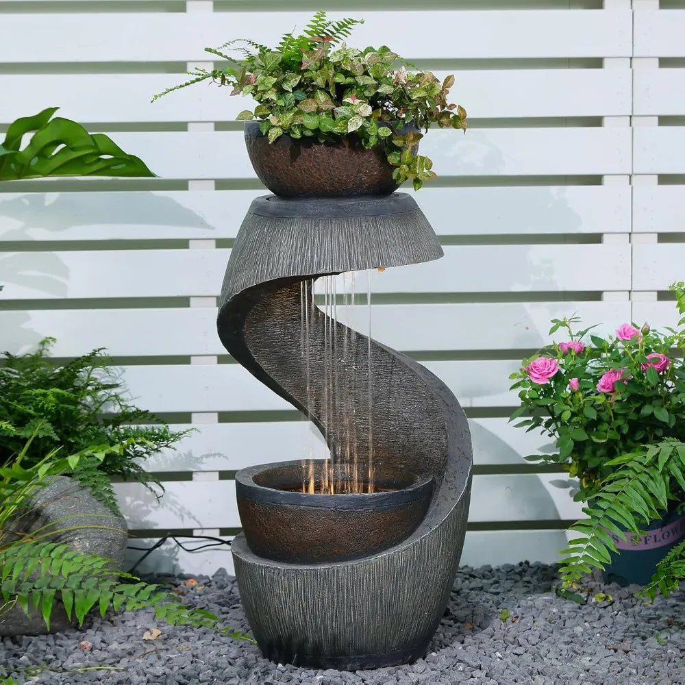 GardesT Outdoor LED Resin Water Fountain S Shaped Design