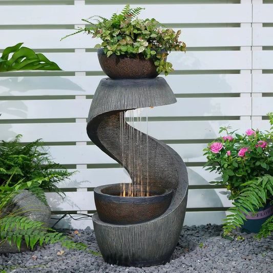 GardesT Outdoor LED Resin Water Fountain S Shaped Design