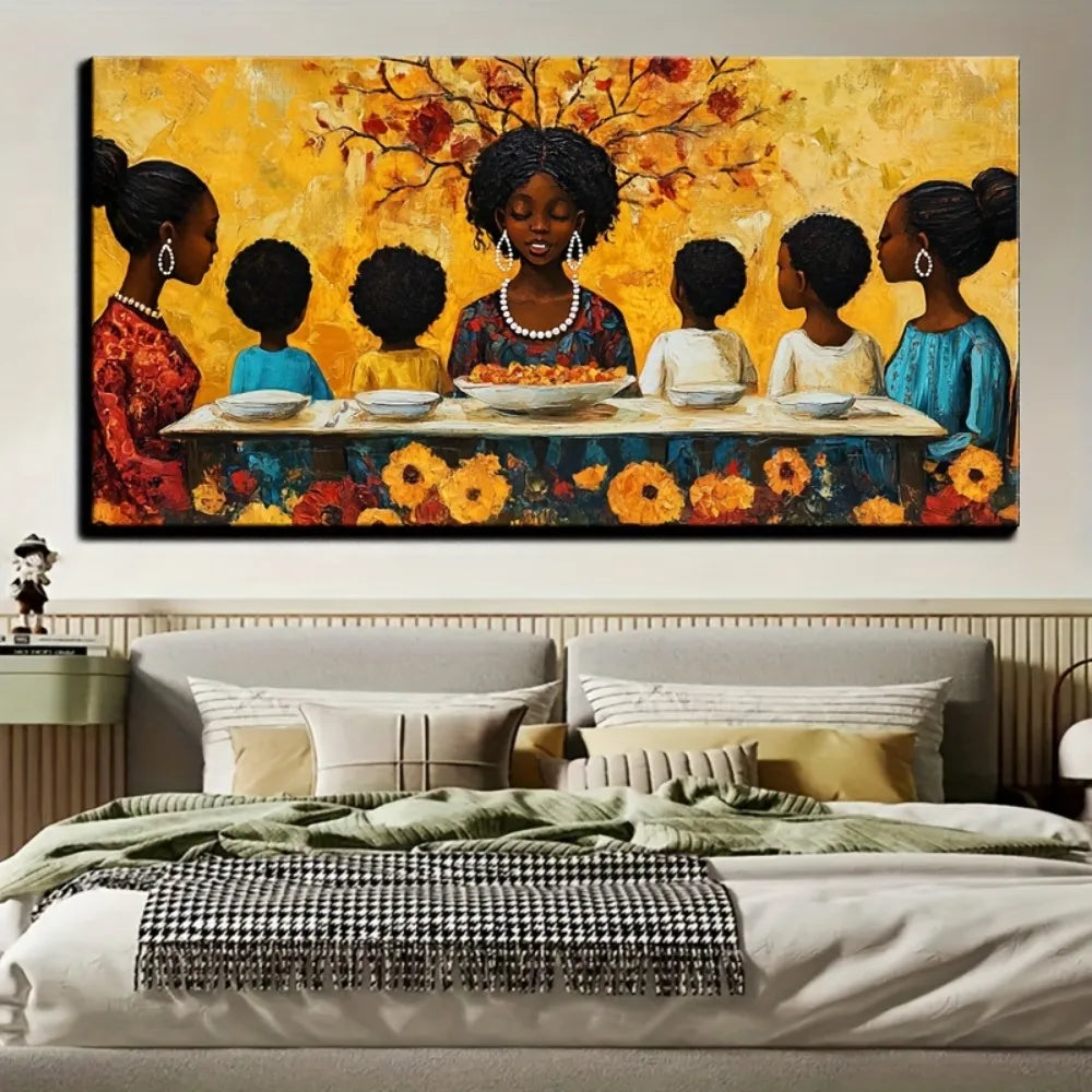 Hign-concerned African American Family Reunion Painting