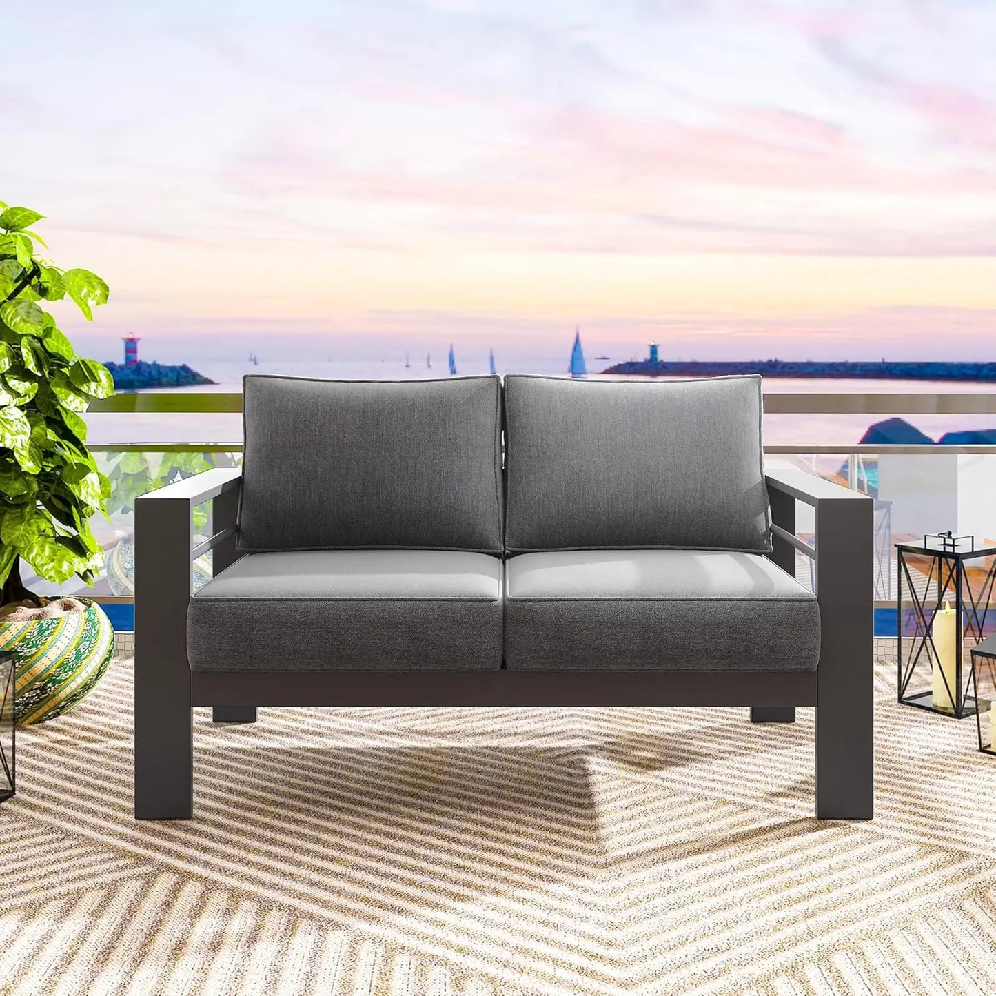 Outdoor Loveseat Aluminum Patio Furniture Sofa All Weather Metal Couch