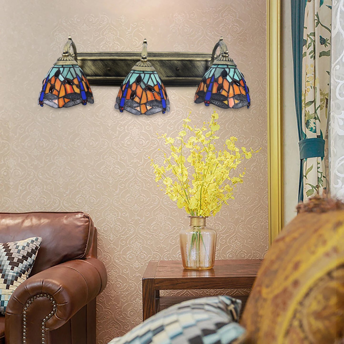Dragonfly Three Light Wall Lamp With Glass And Metal Design