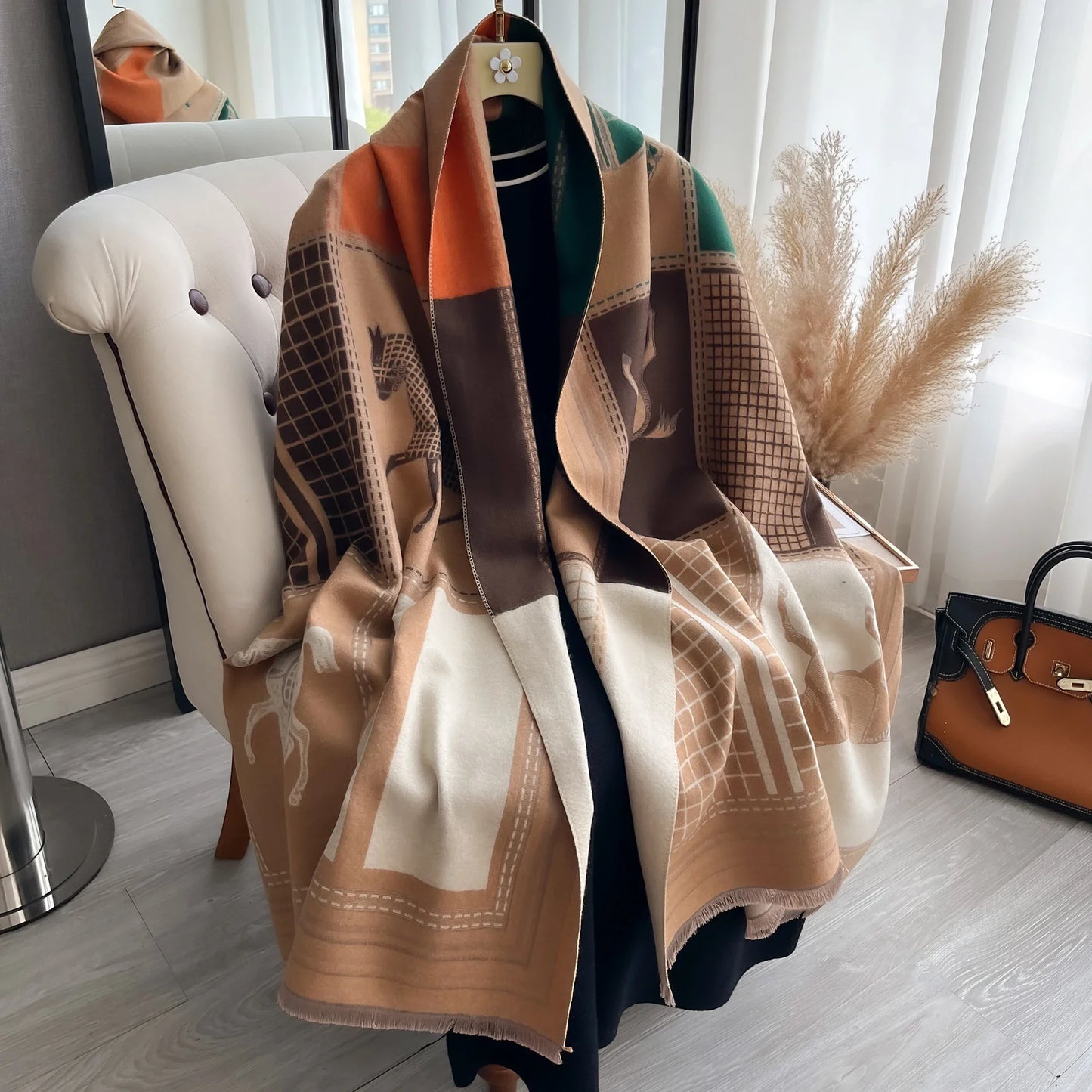 IROJEFF Luxury Winter Scarf Women Horse Print Warm Shawl