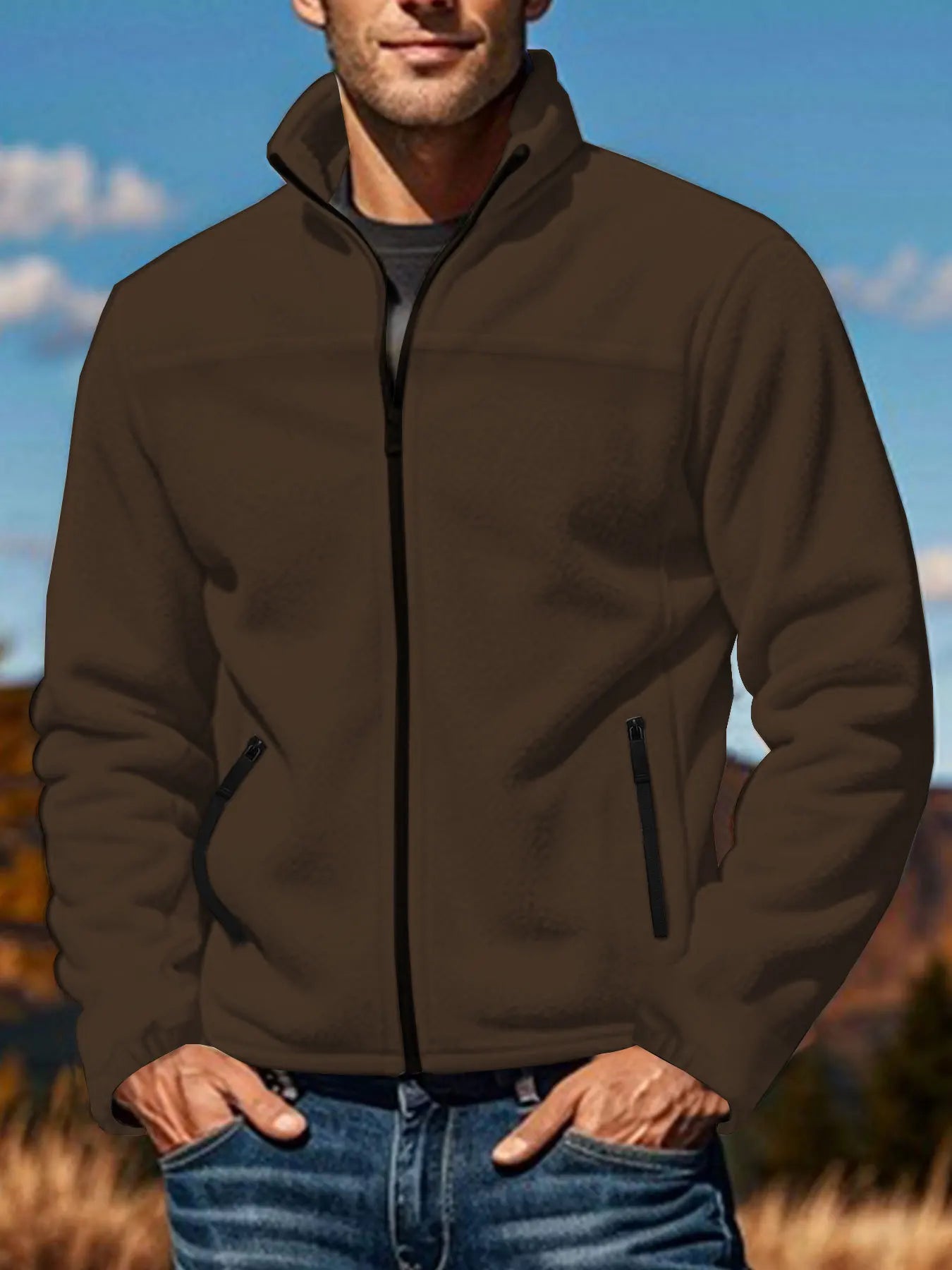 Zhejiang Fleece Jacket For Men Outdoor Zip Stand Collar