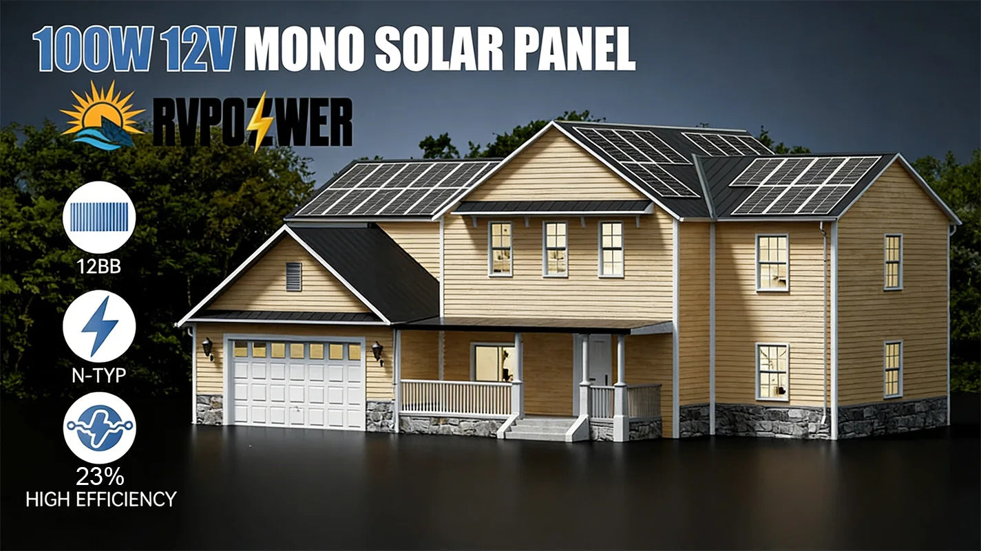 Rvpozwer 12.8V 100W Monocrystalline Solar Panel For RV Waterproof