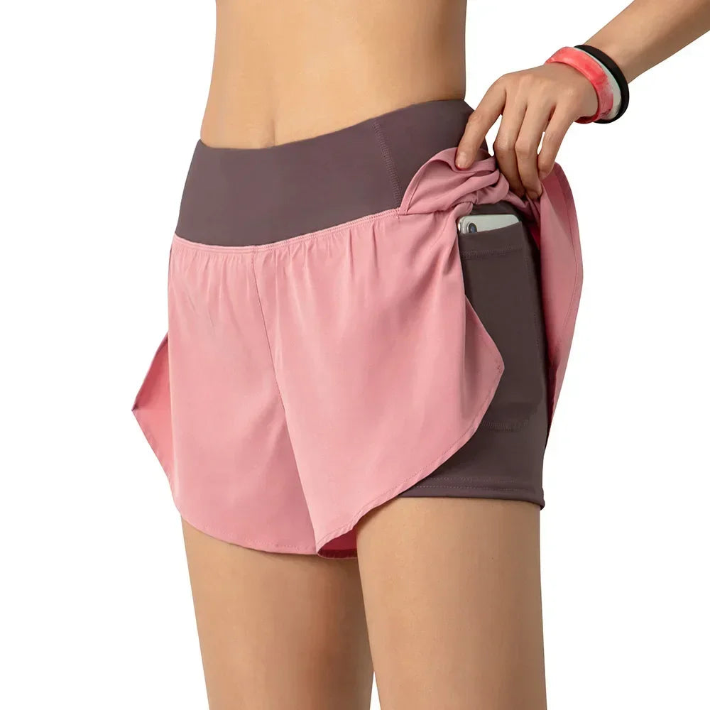 Women 2-In-1 Running Shorts With Pocket Liner And Wide Waistband