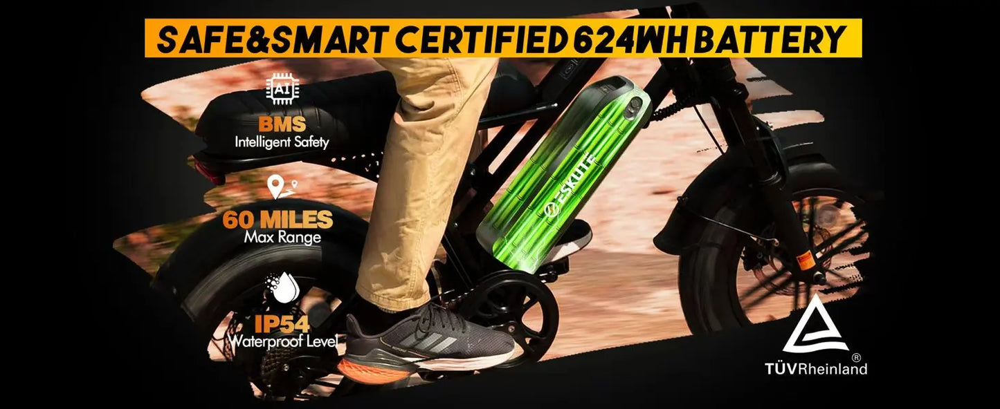 Eskute V100 Electric Bike 1500W Peak 28 MPH Dual Suspension