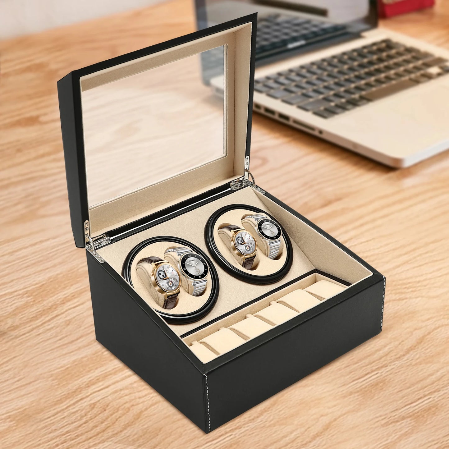 Watch Winder Box for Automatic Mechanical Watches PU Leather