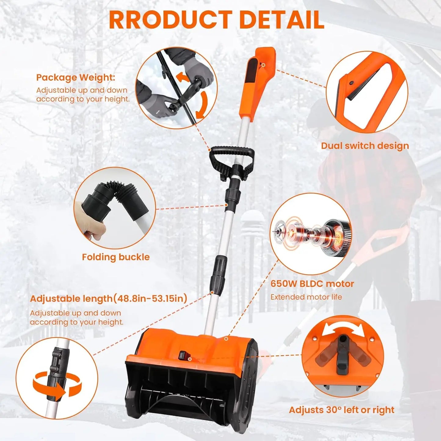 Cordless Snow Shovel With 2x 48V Motors And 4Ah Battery