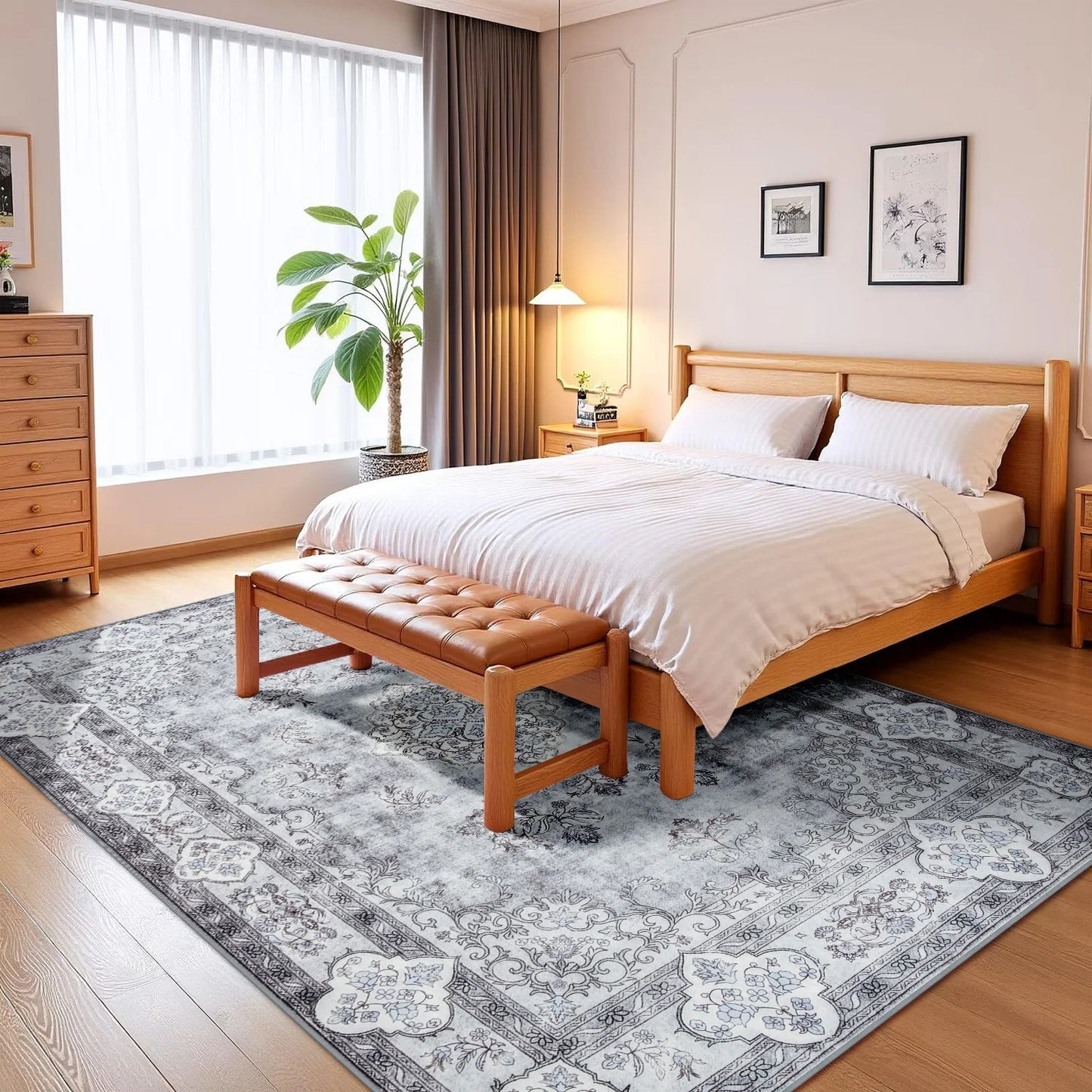 Noahas Living Room Floral Area Rugs Traditional Faux Wool