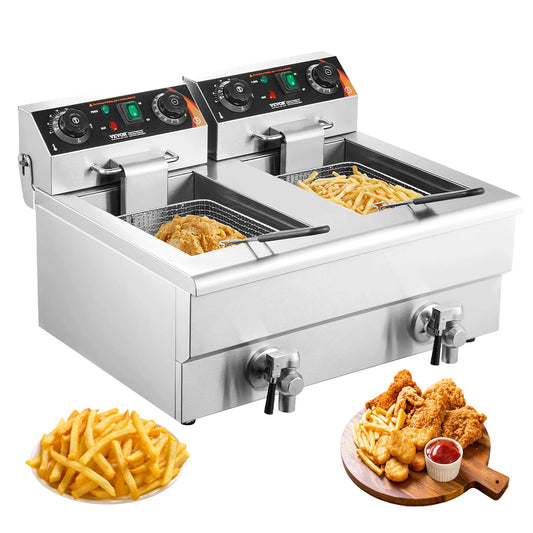 SucceBuy 12L Electric Deep Fryer Dual Removable Tanks