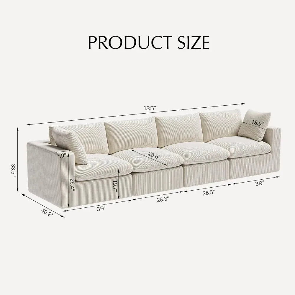 HUANZHUANG Cloud Sectional Sofa Four Seat L Shape No Assembly