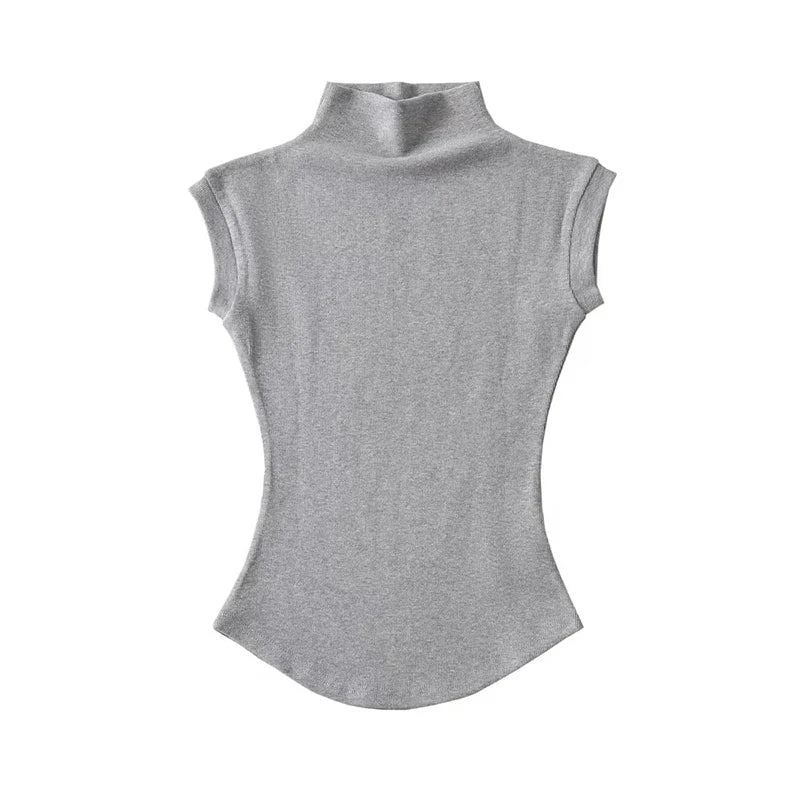 TodoBlackcn Womens Turtleneck Sleeveless Top Casual Tees