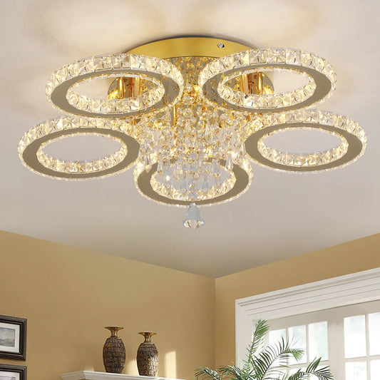 Led Ceiling Light Crystal Chandelier For Living Room Gold Finish