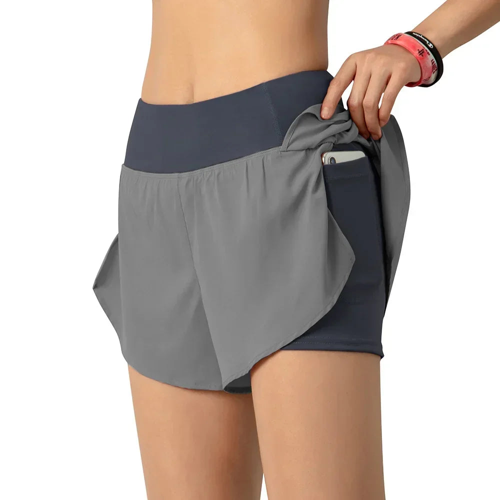 Women 2-In-1 Running Shorts With Pocket Liner And Wide Waistband