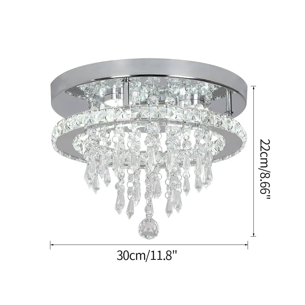 GreeLustr K9 Crystal Chandelier Three Ring Stainless Steel