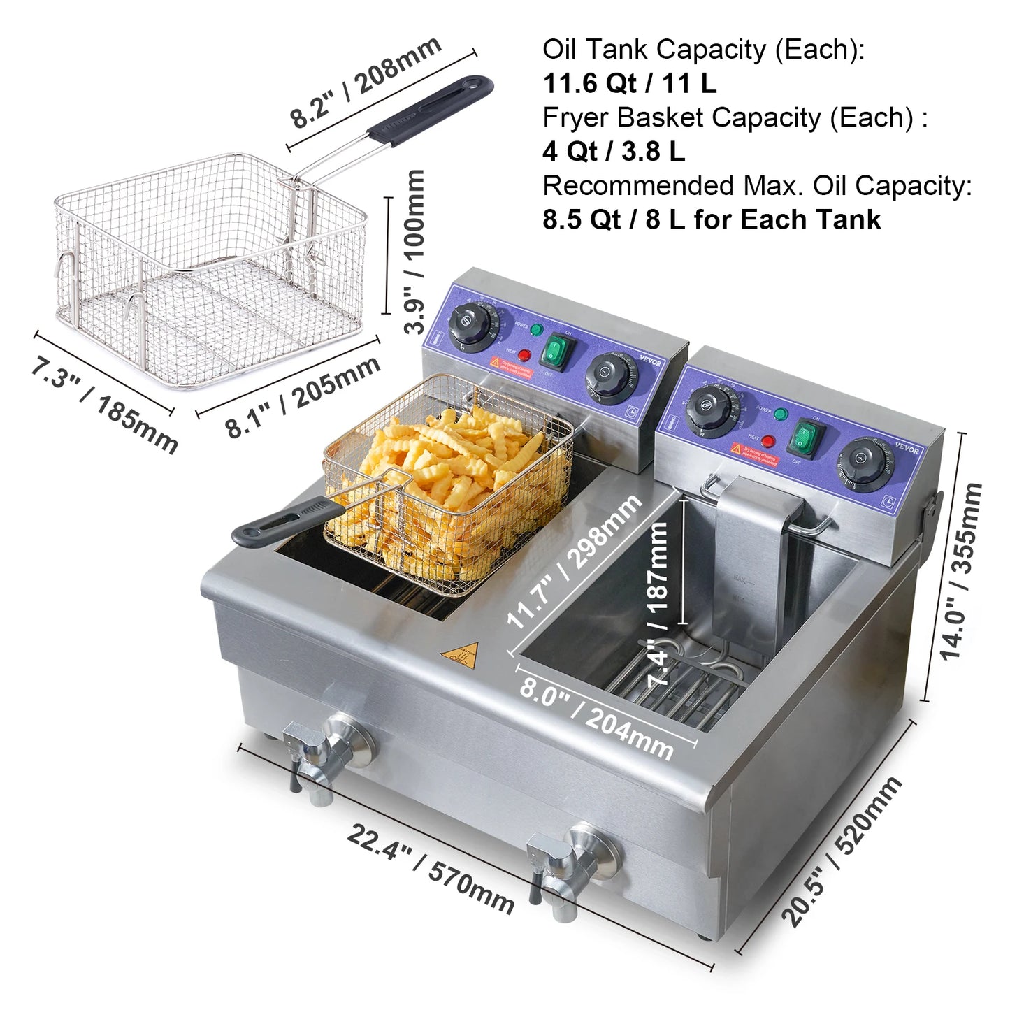 SucceBuy 12L Electric Deep Fryer Dual Removable Tanks