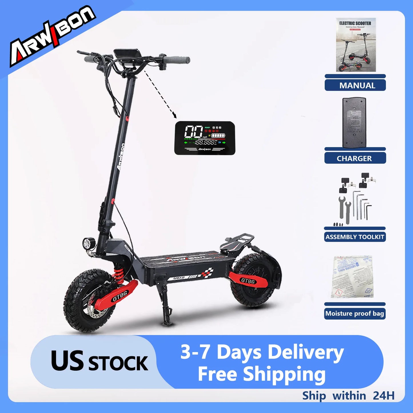 Arwibon GT06 Foldable 1200W E-Scooter For Adults Max Speed 25MPH