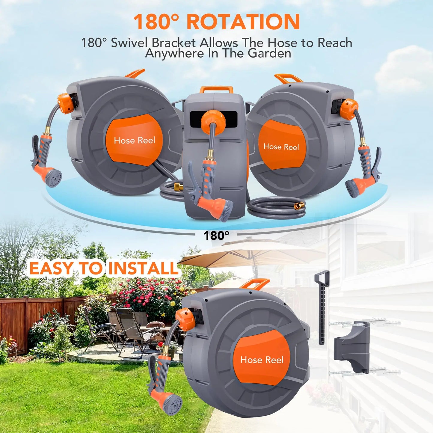 Hignconcerned Chemical Garden Hose Reel with Sprayer