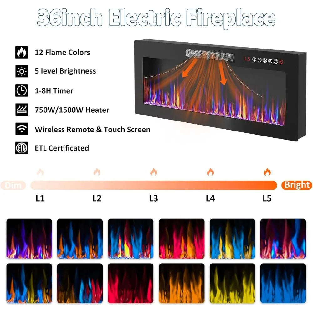 PUKAMI Fireplace TV Stand With Electric Fireplace And LED Lights