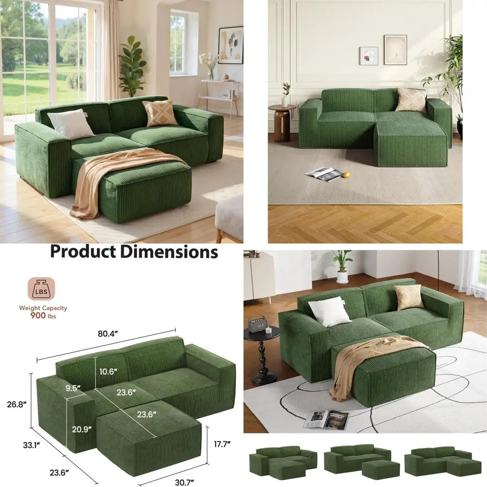 DAFIFY Sectional Corduroy L Shape Chaise Modern Plush