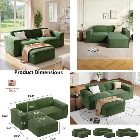 DAFIFY Sectional Corduroy L Shape Chaise Modern Plush