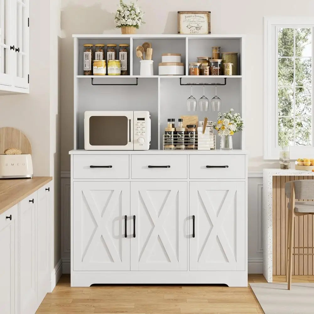 LISM Buffet Cabinet With Hutch And Bar Station For Liquor