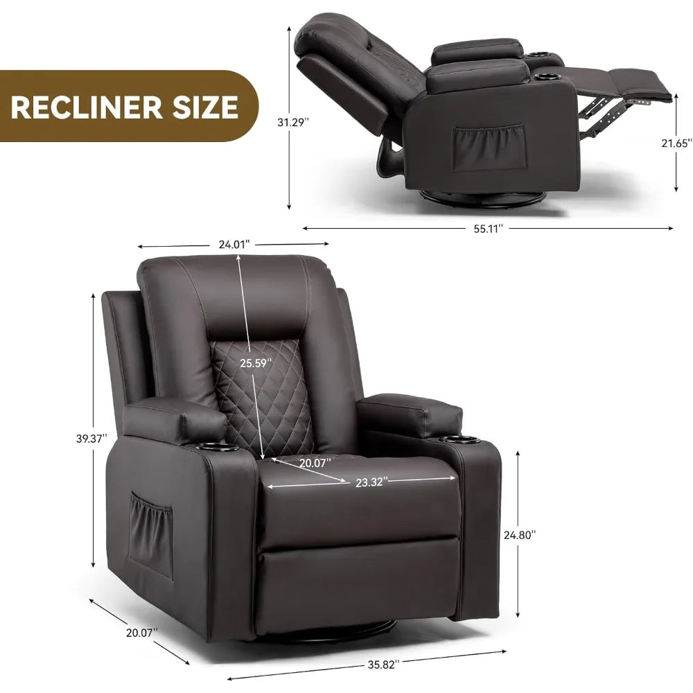 Adult Swivel Rocker Recliner With Massage Heat And Cup Holder