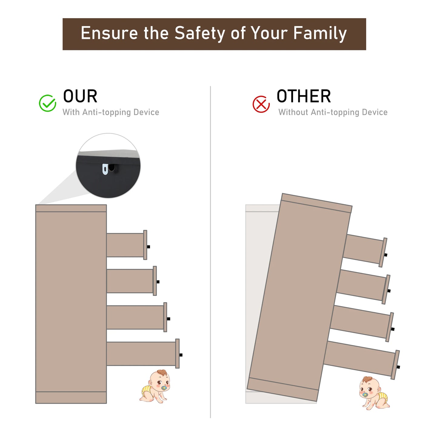QiaoShiRen 7 Drawer Dresser Modern High Gloss Wood Chest