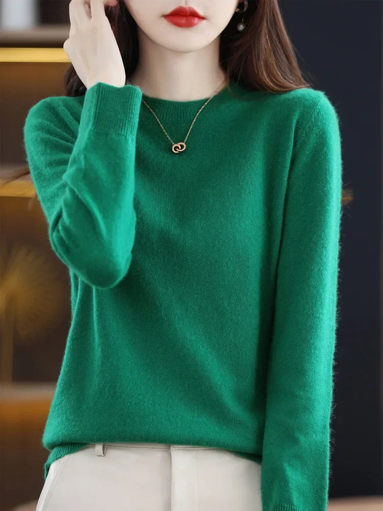 Addonee Merino Wool Women O Neck Sweater Long Sleeve