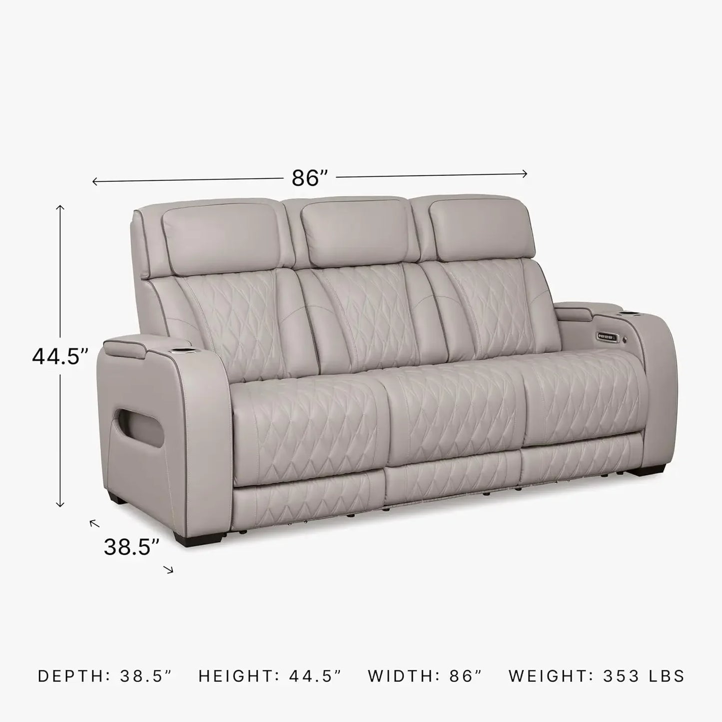 Contemporary Leather Match Power Reclining Sofa With USB Ports LED