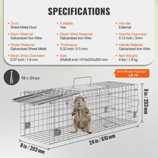 Live Animal Cage Trap Humane Rodent Control Folding With Handle