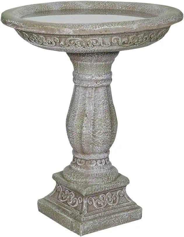 Outdoor Birdbath With Neoclassical Carved Pedestal In Fibre Concrete