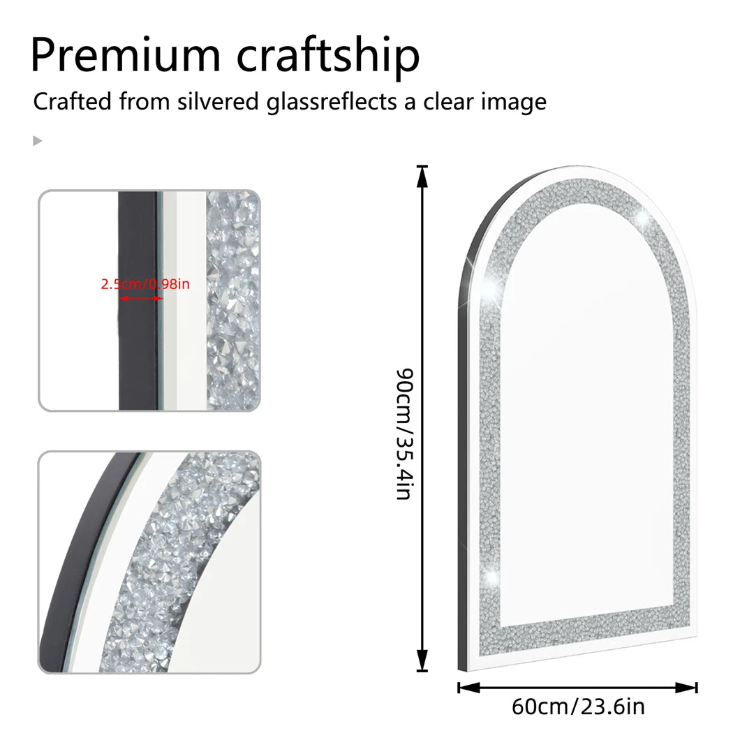 BORWARTH Crushed Diamond Crystal Glass Bevelled Wall Mirror