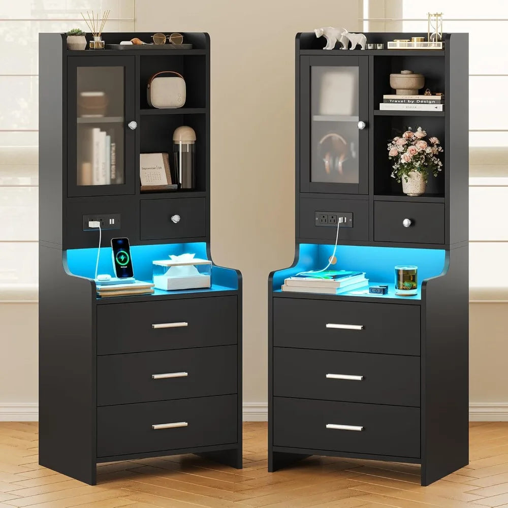 XMSJ Nightstand Set of 2 With Charging Station Shelves