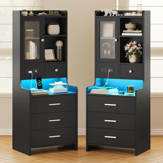 XMSJ Nightstand Set of 2 With Charging Station Shelves