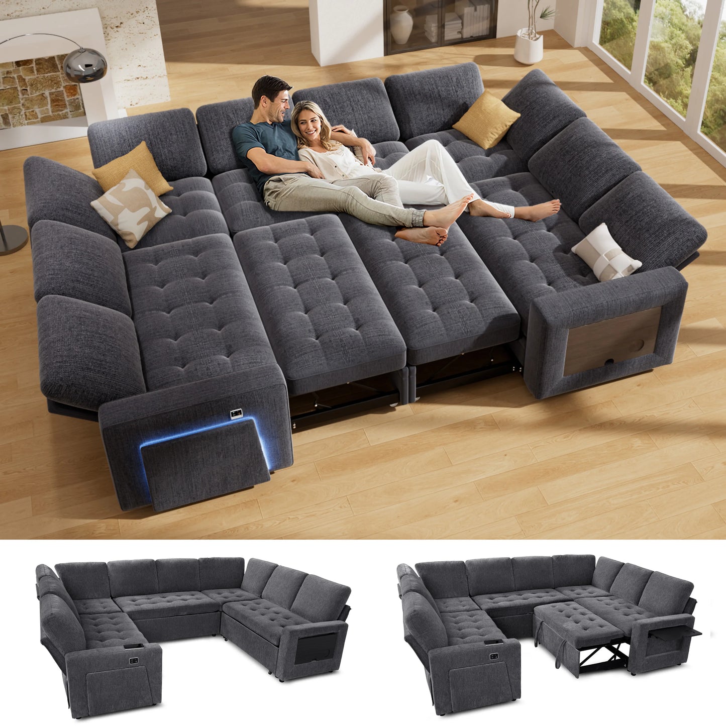 Hcore U Shaped Modular Sectional Sofa With Pull Out Bed