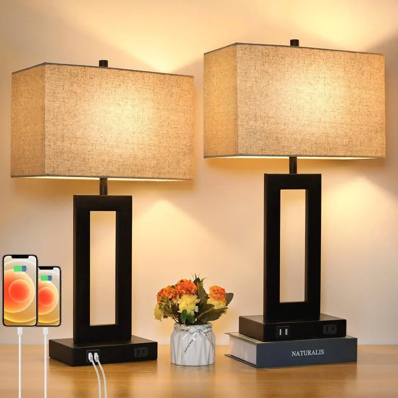 Hign-concerned Set Of 2 Touch Table Lamps With 2 USB Ports