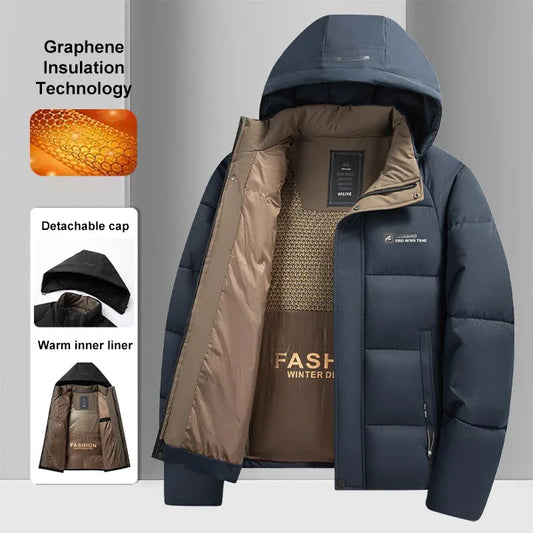 CN Graphene Warm Windproof Jacket Men Hooded Outdoor Coat