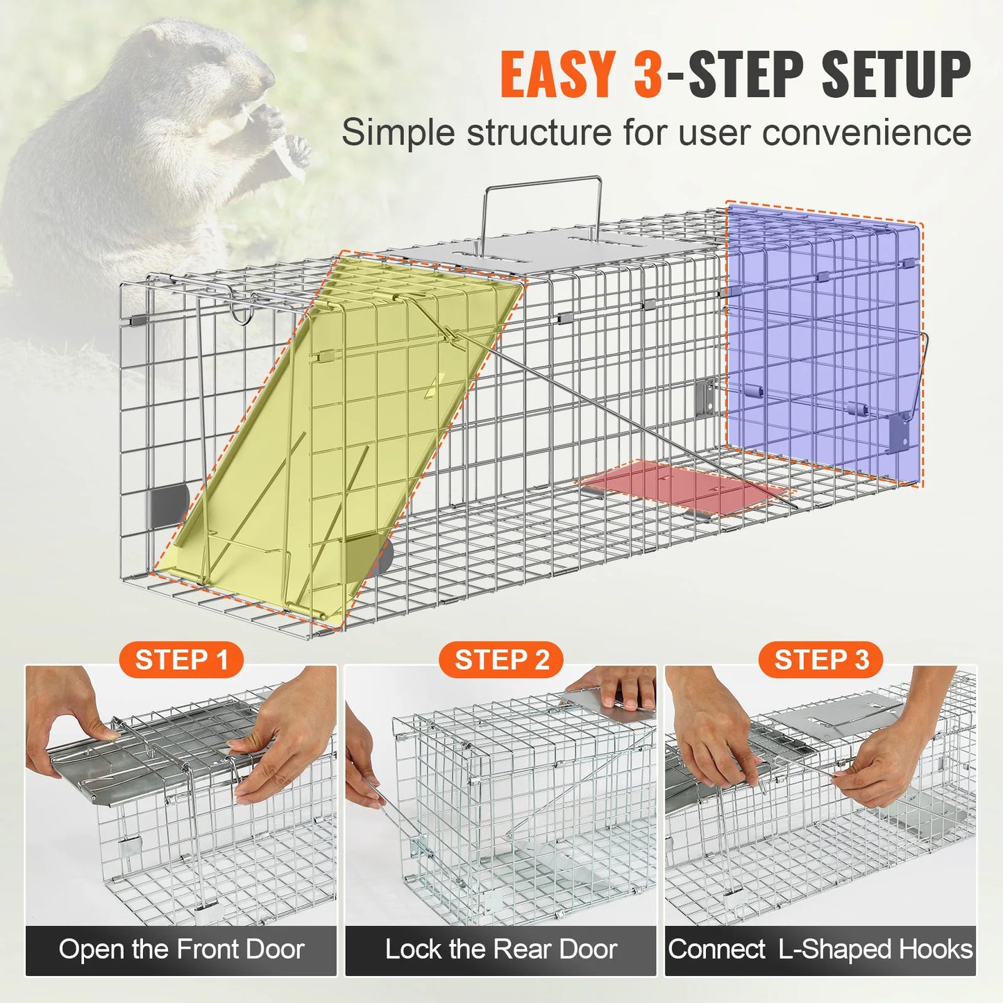 SucceBuy Foldable Live Animal Cage Trap with Handle for Cats