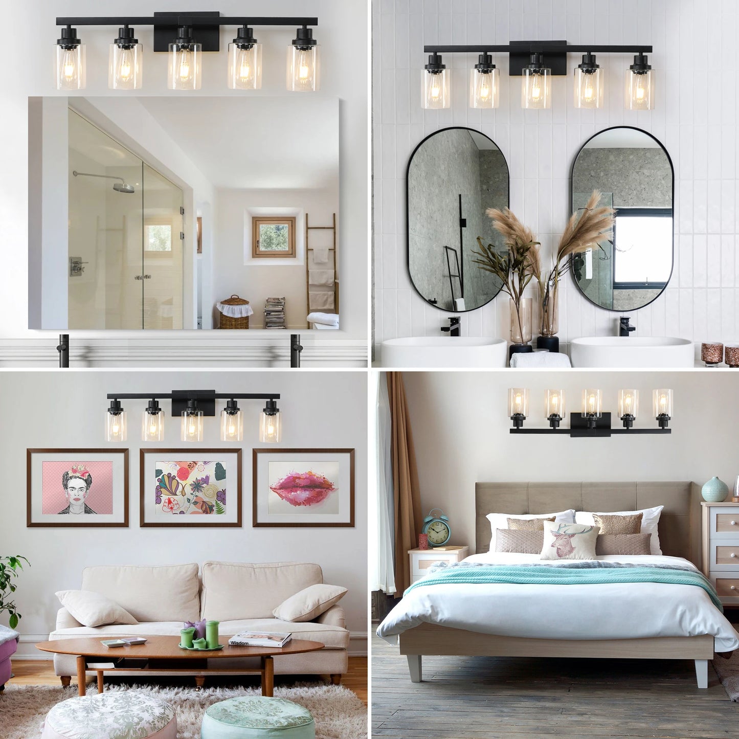 Modern Industrial Vanity Light 5 Light Wall Sconce Glass