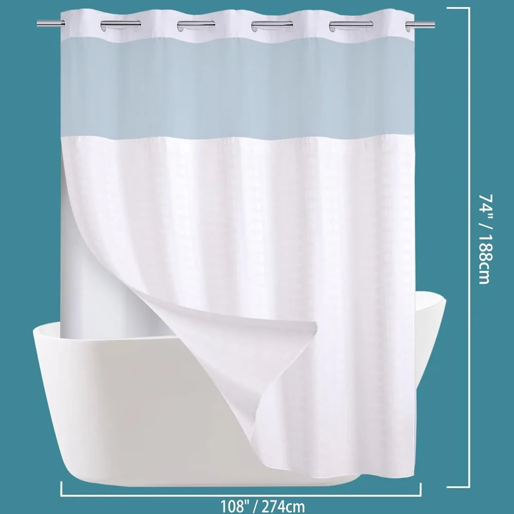 Checkwhite Extra Wide Shower Curtain Set With Snap In Liner