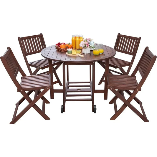 Guangbai 5 Piece Patio Dining Set All Weather Acacia Wood