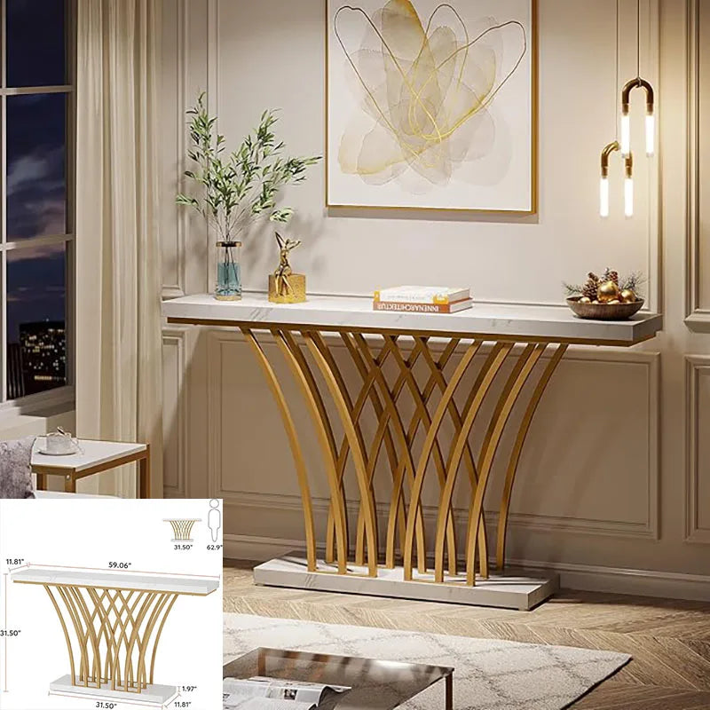 Little Tree Console Table With Grid Metal Base For Entryway