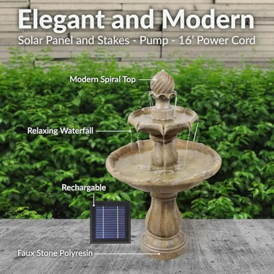 Solar 2 Tier Outdoor Water Fountain Battery Backup Pump