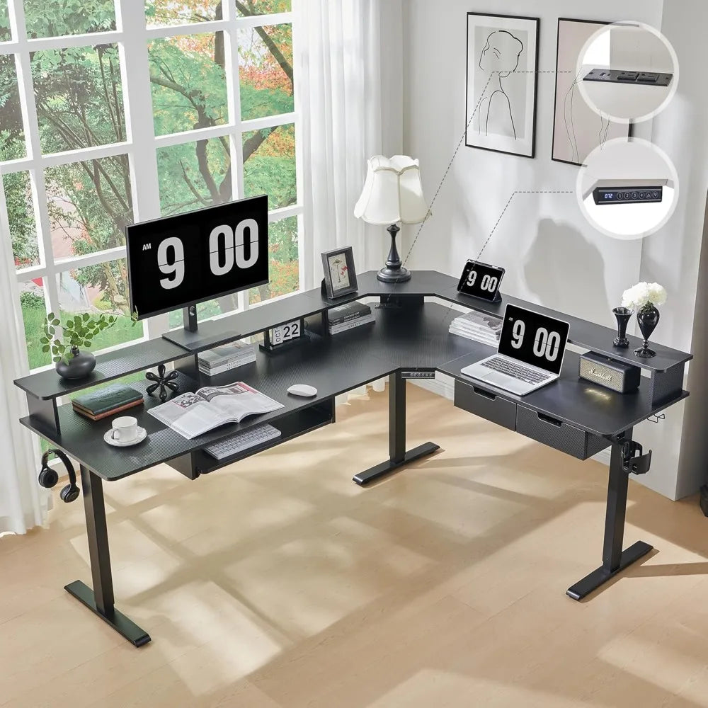 ZHIYONG L Shaped Electric Standing Desk With Drawers